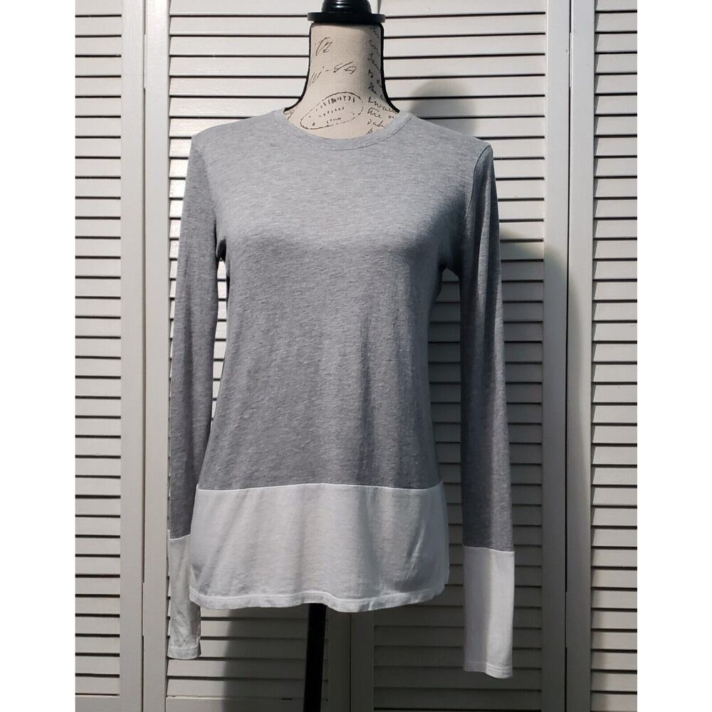 VINCE. Color Block T-shirt Women's XS Gray White Long‎ Sleeve Crewneck Pullover